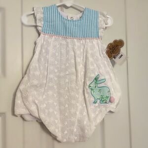 Easter White Eyelet Baby Romper with Bunny Design